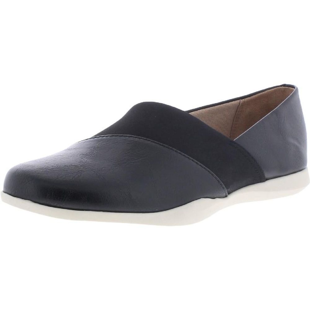 New LifeStride Womens Lucy Black Faux Leather Slip On Trainers Loafers Shoes NWT